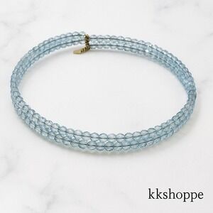 Liz Claiborne Coil Necklace Choker Blue Faceted Beads Statement Jewelry